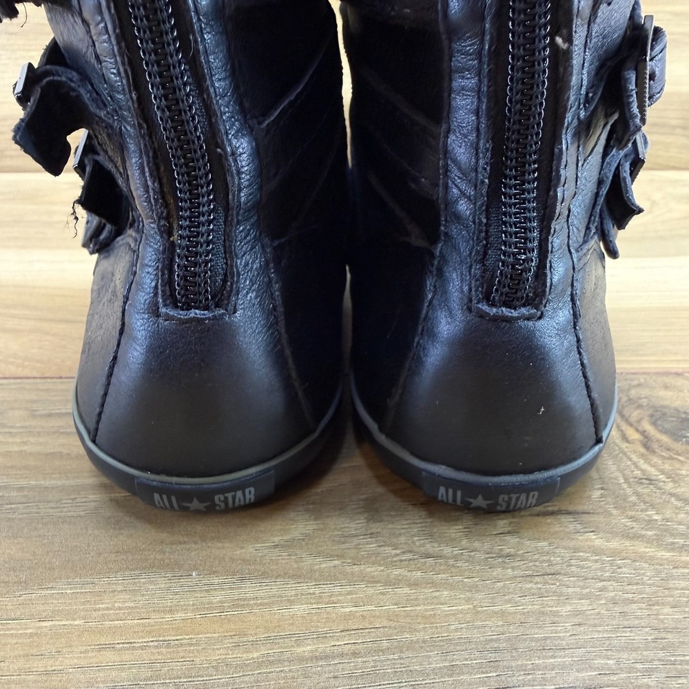Converse Sidney X-Hi High Top Sneaker Womens 8.5 Black Leather Buckles Punk Goth - Picture 7 of 12